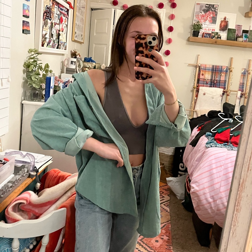 Green Corduroy Shacket